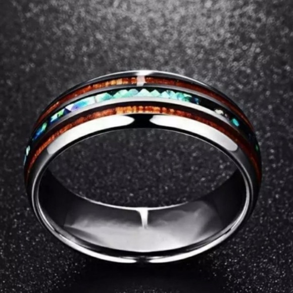 💍UNISEX TUNGSTEN HAWAIIAN KOA WOOD ABALONE RING💍 - Picture 6 of 7
